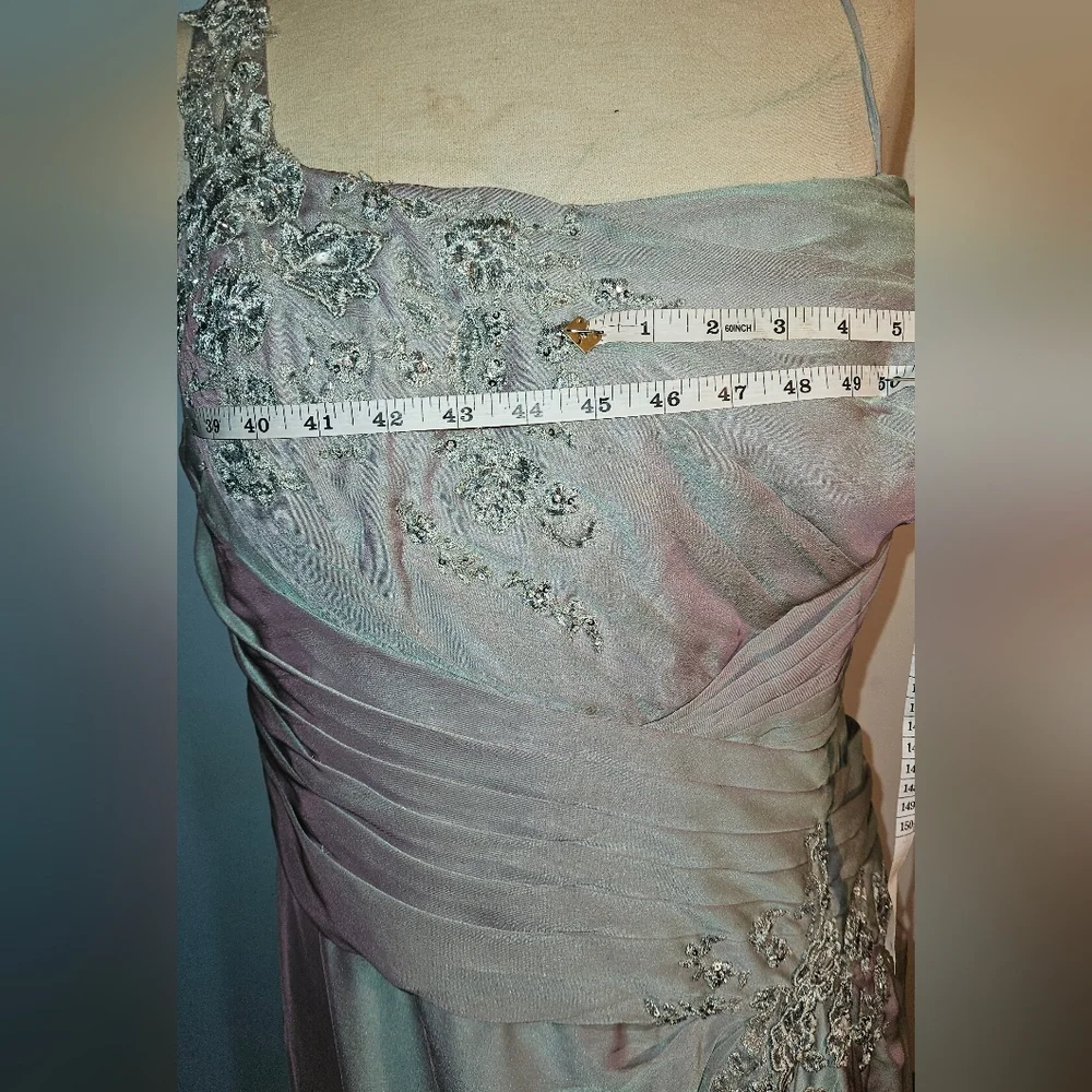 One-Shoulder Taupe Dress. Comes With a Jacket. Rhinestone Detail. Size 22 - Picture 11 of 11